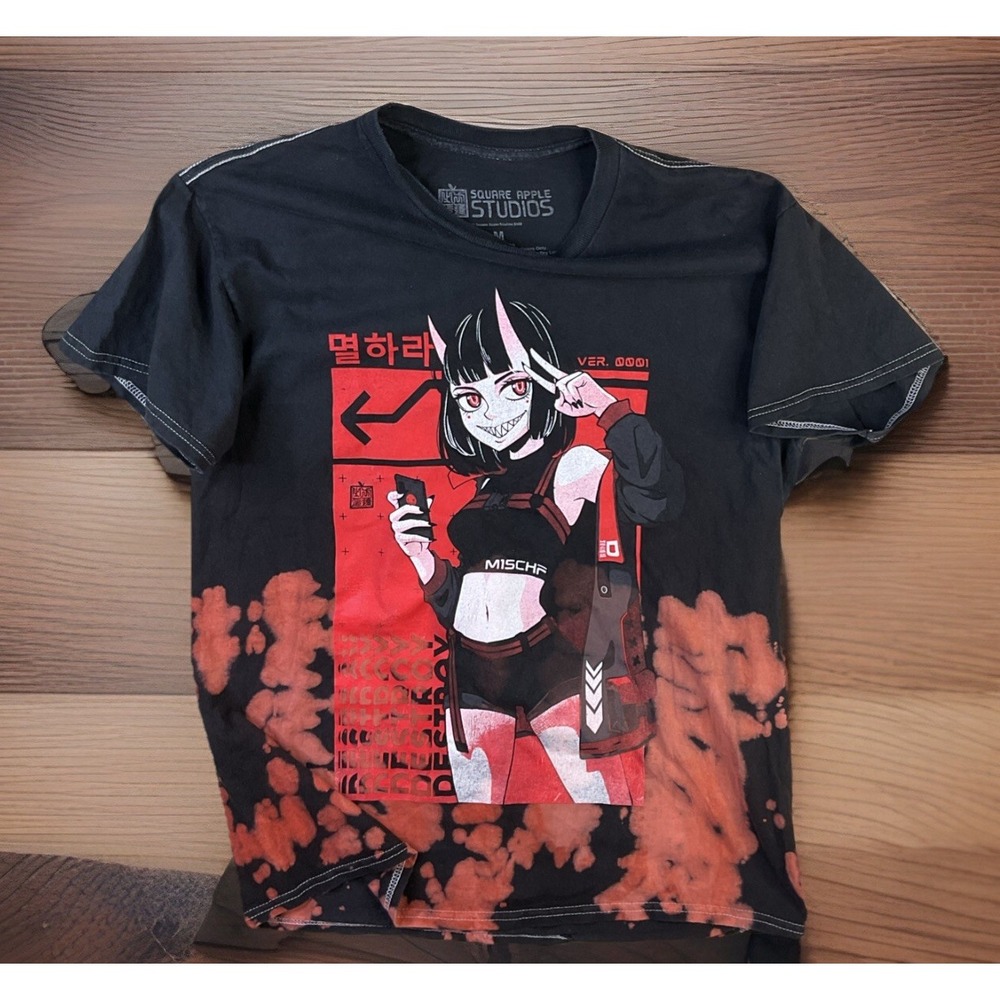 Square Apple Studios T-Shirt Anime Graphic‎ Tee Mischf Destroy Men Sz M Rare